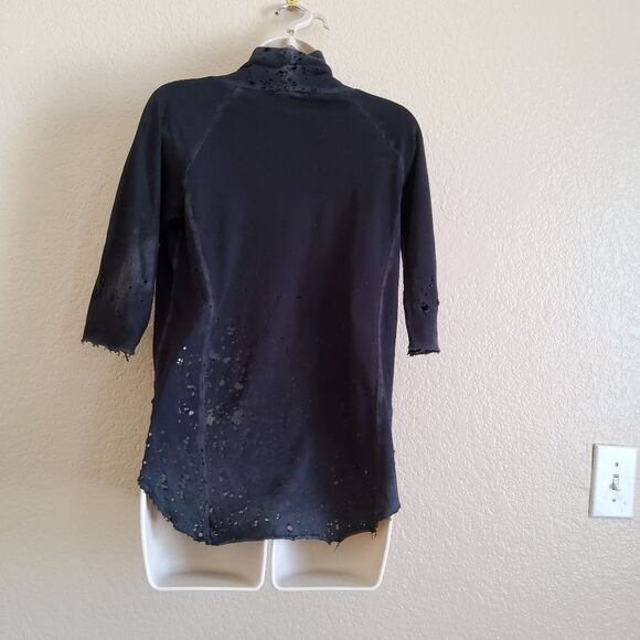 NWOT Black Cashmere Distressed Distroyed Ripped Turtleneck Jersey Knit Top S - Picture 6 of 9